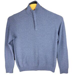 John W. Nordstrom Sweater Men M Blue Italian Merino Wool Waffle Knit 1/4 Zip